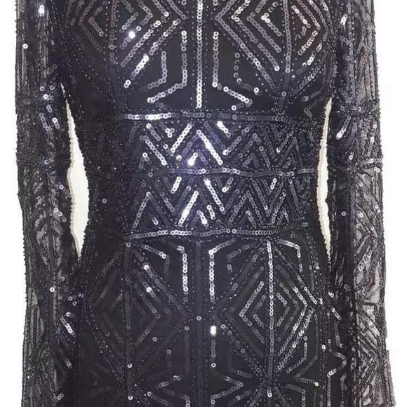 MOLLY BRACKEN SHEER LONG SLEEVE SEQUIN MINI DRESS - Picture 6 of 7